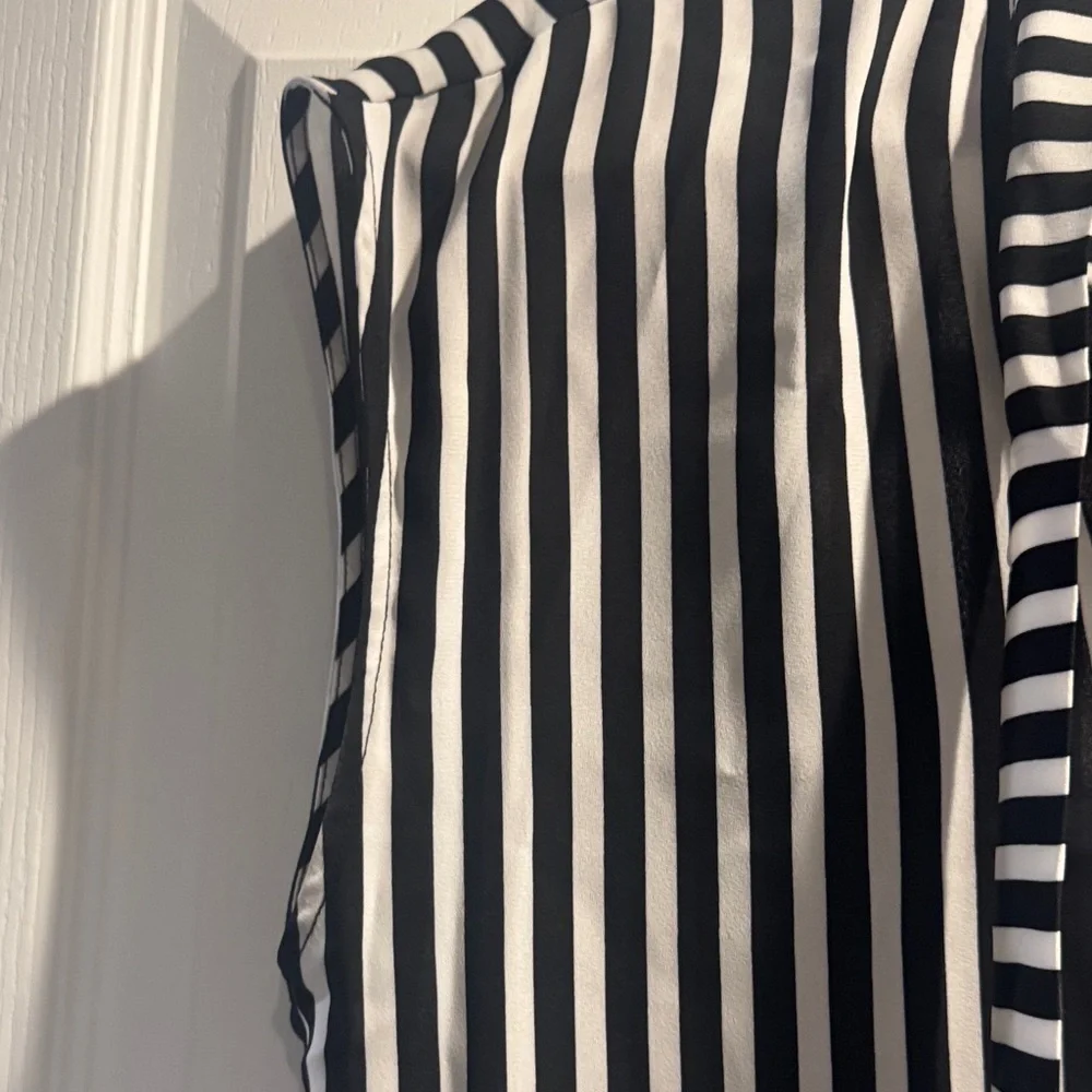 Bar III Vertical Stripe Collared Sleeveless Top